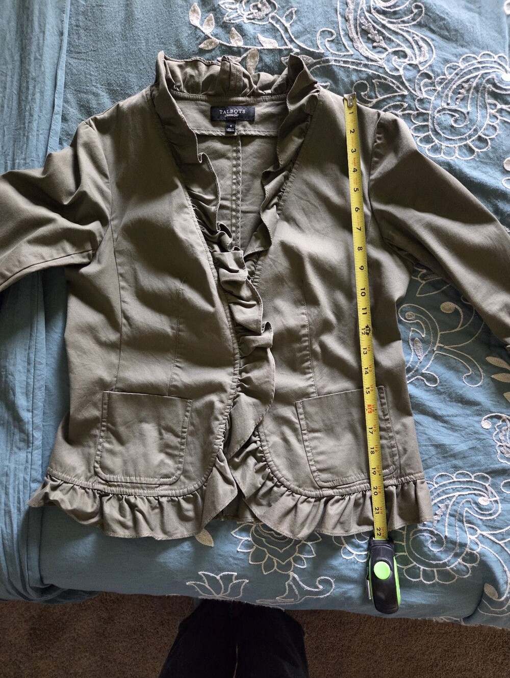 Talbots Olive Army Ruffle Jacket - Picture 10 of 11